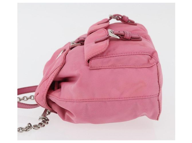 Bolso de Hombro con Cadena PRADA Nylon Rosa Plata Auth 177289A - vista 4