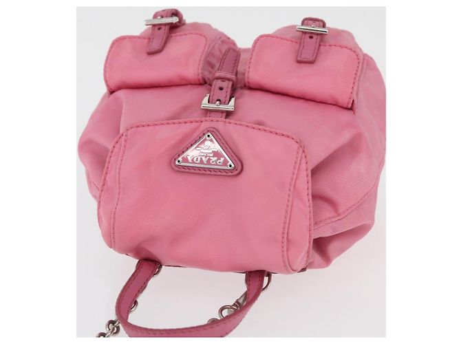 Bolso de Hombro con Cadena PRADA Nylon Rosa Plata Auth 177289A - vista 6