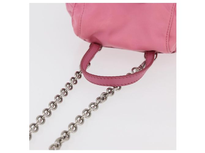 Bolso de Hombro con Cadena PRADA Nylon Rosa Plata Auth 177289A - vista 7