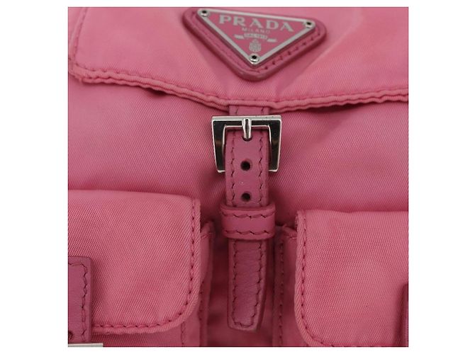 Bolso de Hombro con Cadena PRADA Nylon Rosa Plata Auth 177289A - vista 9