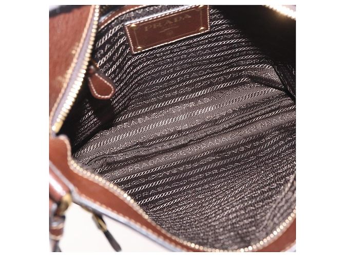 Borsa a tracolla PRADA Tela Marrone Oro Auth 177488A D'oro - vista 10