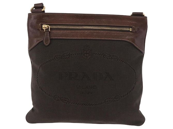 Borsa a tracolla PRADA Tela Marrone Oro Auth 177488A D'oro - vista 13