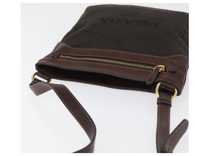 Borsa a tracolla PRADA Tela Marrone Oro Auth 177488A D'oro - vista 6
