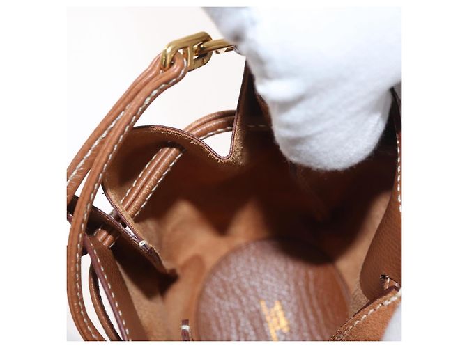Hermès Pochette HERMES Vespa in pelle marrone oro Auth 177067A D'oro - vista 17