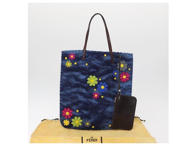 Borsa Tote FENDI in lana blu Auth 176743V - vista 12