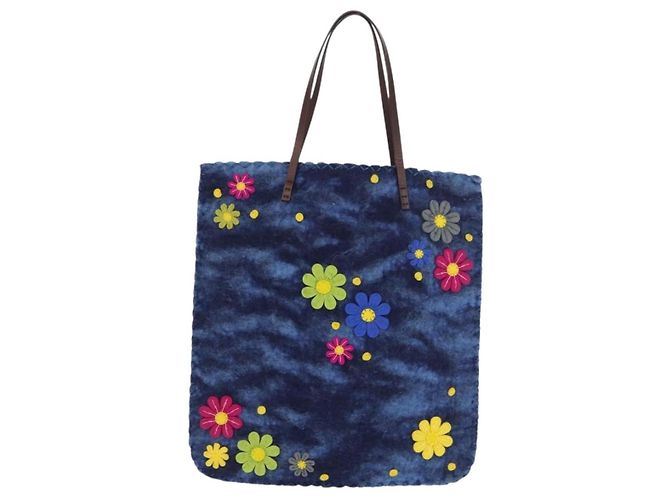 Borsa Tote FENDI in lana blu Auth 176743V - vista 13