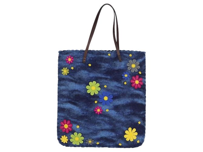 Borsa Tote FENDI in lana blu Auth 176743V - vista 2