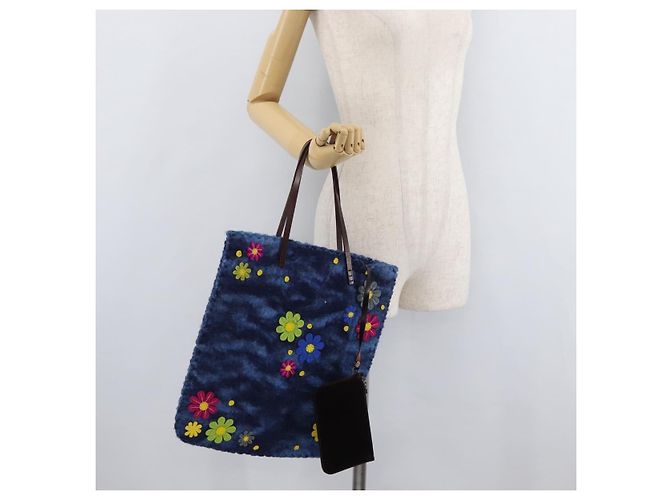 Borsa Tote FENDI in lana blu Auth 176743V - vista 27