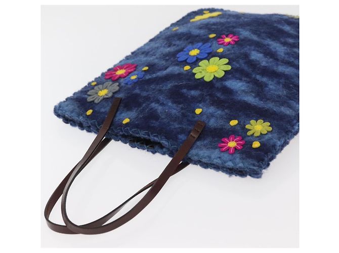 Borsa Tote FENDI in lana blu Auth 176743V - vista 6