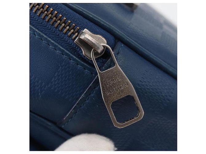 LOUIS VUITTON Damier Infini Ambreil Bag Leather Blue N41354 LV Auth 178019A - vista 10