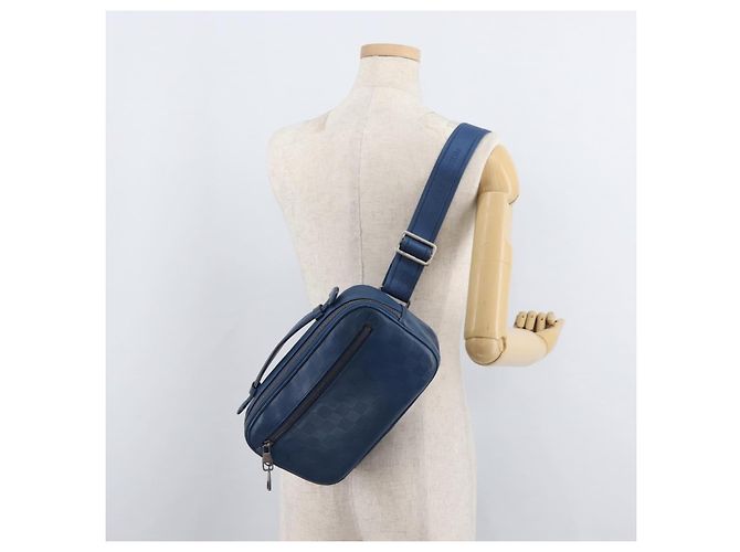 LOUIS VUITTON Damier Infini Ambreil Bag Leather Blue N41354 LV Auth 178019A - vista 26