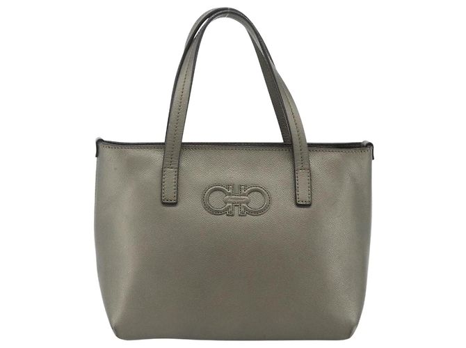 Borsa a mano Salvatore Ferragamo Gancini Pelle Bronzo Argento Auth ka4175 Prata Bronze - vista 13