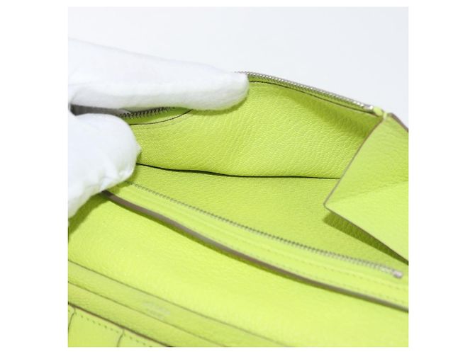 Hermès Portafoglio HERMES Bearn Soufflet in pelle verde Auth BA12491A - vista 11