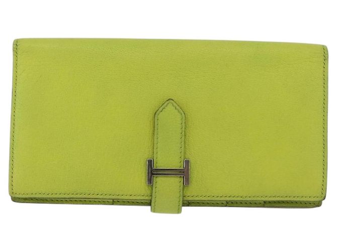 Hermès Portafoglio HERMES Bearn Soufflet in pelle verde Auth BA12491A - vista 13