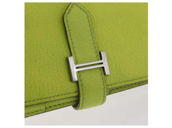 Hermès Portafoglio HERMES Bearn Soufflet in pelle verde Auth BA12491A - vista 8