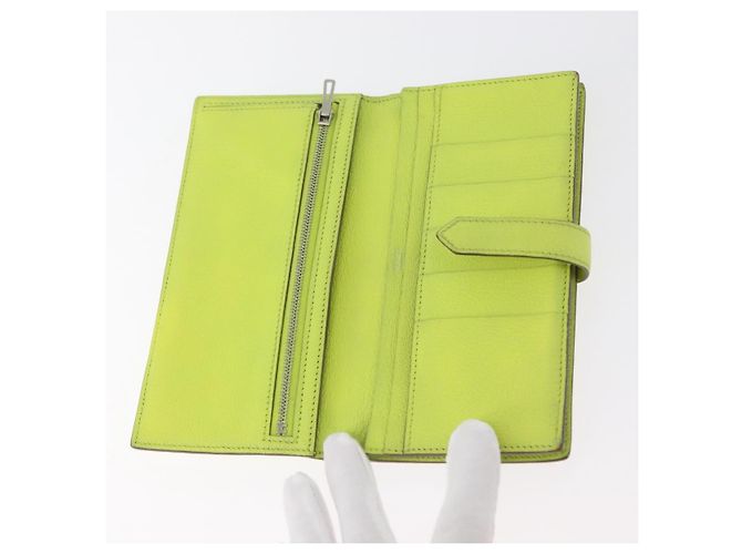 Hermès Portafoglio HERMES Bearn Soufflet in pelle verde Auth BA12491A - vista 9