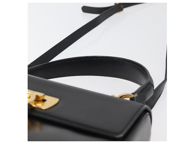 Salvatore Ferragamo Gancini Hand Bag Leather 2way Black Gold Auth 177018 Golden - view 14