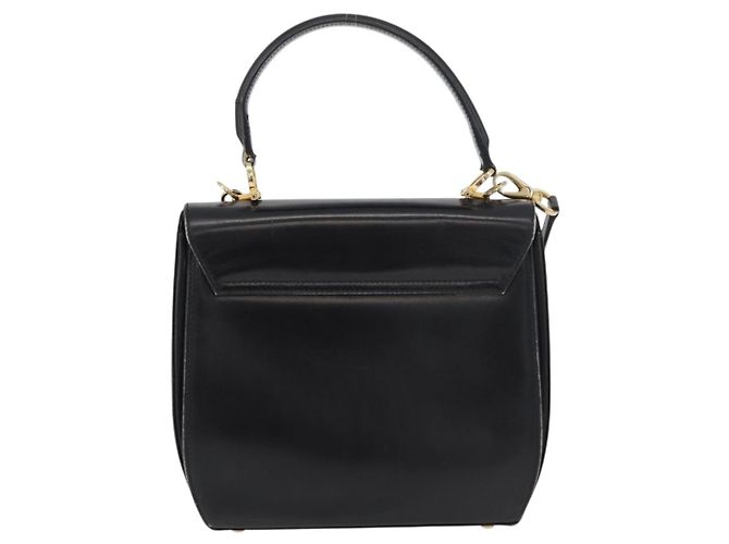 Salvatore Ferragamo Gancini Hand Bag Leather 2way Black Gold Auth 177018 Golden - view 2