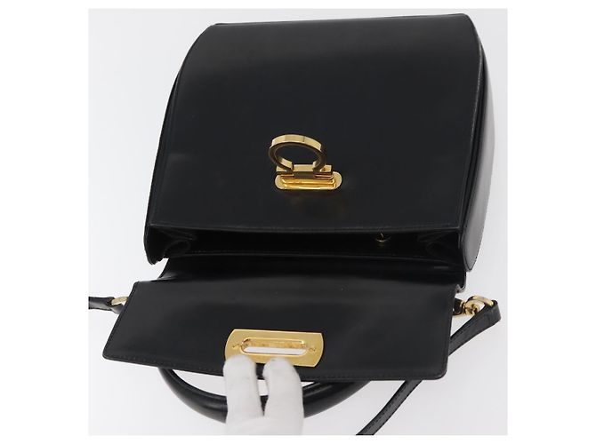 Salvatore Ferragamo Gancini Hand Bag Leather 2way Black Gold Auth 177018 Golden - view 20
