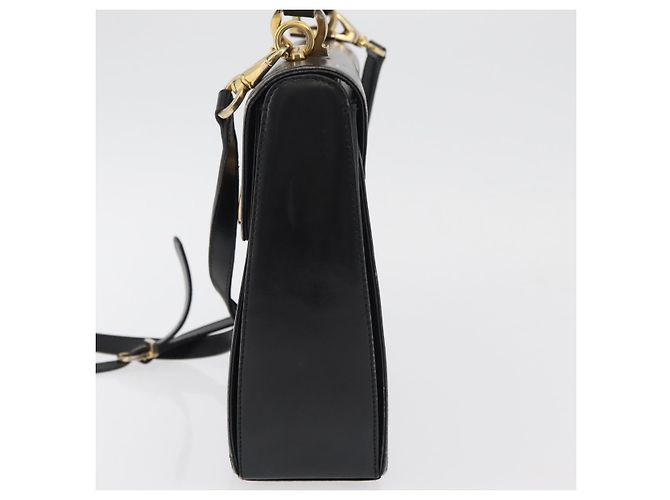 Salvatore Ferragamo Gancini Hand Bag Leather 2way Black Gold Auth 177018 Golden - view 3