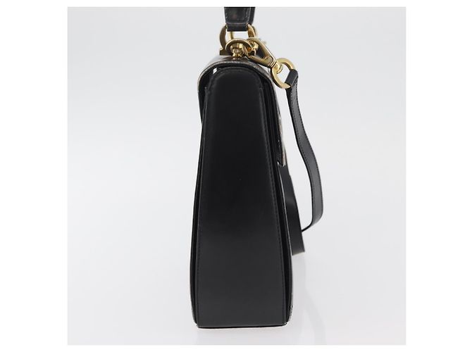 Salvatore Ferragamo Gancini Hand Bag Leather 2way Black Gold Auth 177018 Golden - view 4