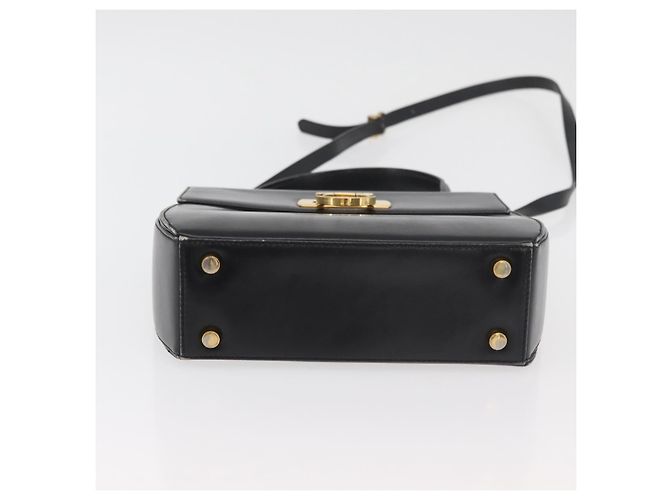Salvatore Ferragamo Gancini Hand Bag Leather 2way Black Gold Auth 177018 Golden - view 5