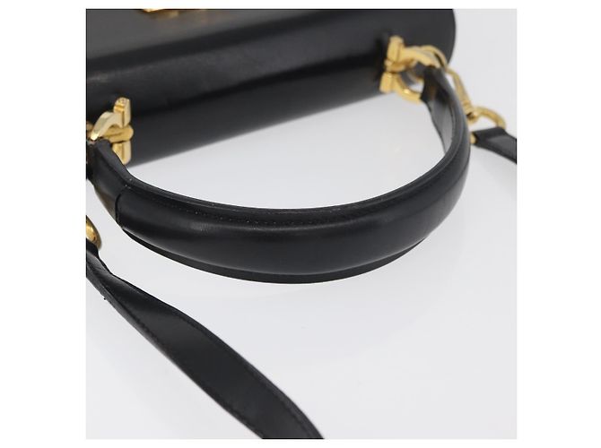 Salvatore Ferragamo Gancini Hand Bag Leather 2way Black Gold Auth 177018 Golden - view 7