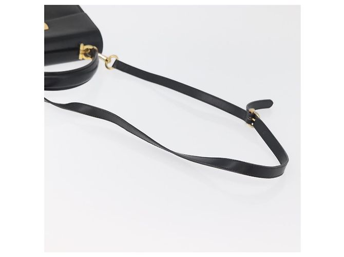 Salvatore Ferragamo Gancini Hand Bag Leather 2way Black Gold Auth 177018 Golden - view 9
