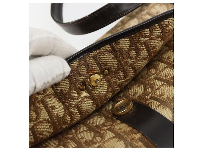 Borsa a tracolla Christian Dior Trotter Canvas Marrone Oro Auth 177851 D'oro - vista 10