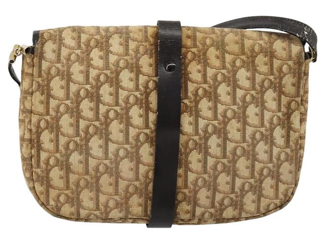 Borsa a tracolla Christian Dior Trotter Canvas Marrone Oro Auth 177851 D'oro - vista 2