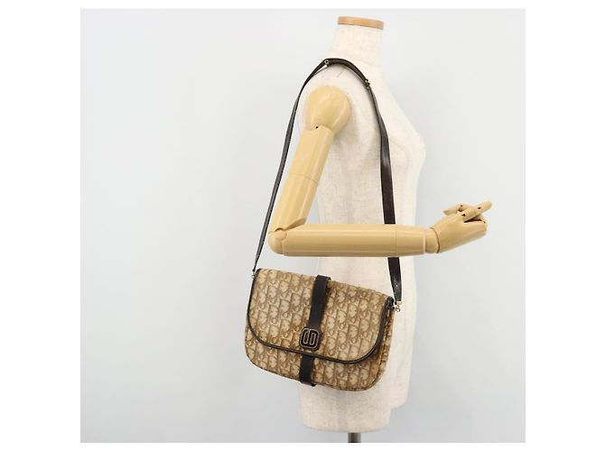 Borsa a tracolla Christian Dior Trotter Canvas Marrone Oro Auth 177851 D'oro - vista 22