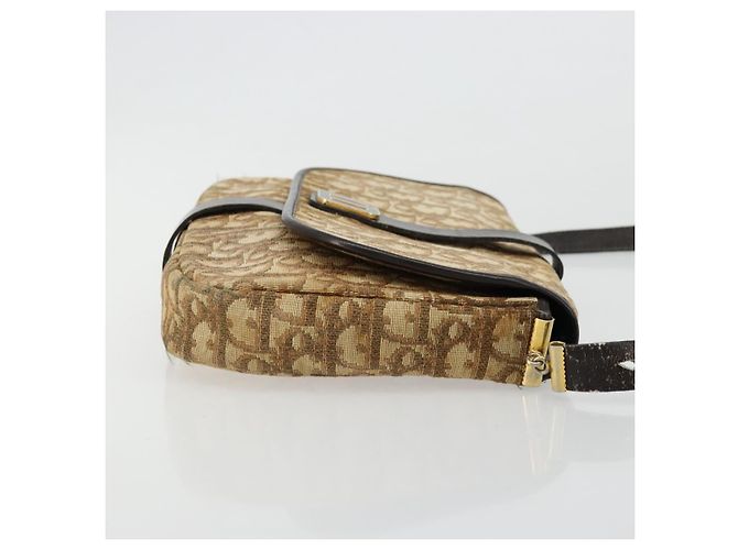 Borsa a tracolla Christian Dior Trotter Canvas Marrone Oro Auth 177851 D'oro - vista 3