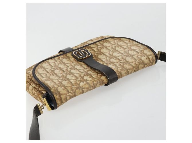 Borsa a tracolla Christian Dior Trotter Canvas Marrone Oro Auth 177851 D'oro - vista 6