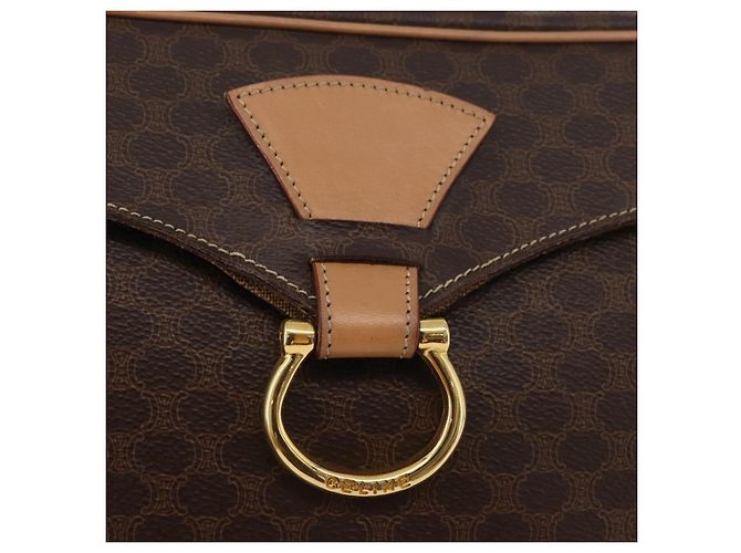 Céline CELINE Macadam Canvas Schultertasche PVC Leder Braun Gold Authentisch am11493A Golden - Ansicht 18