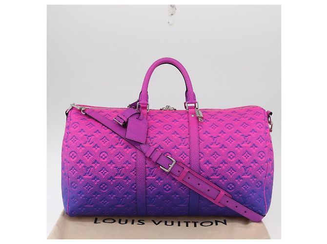 LOUIS VUITTON Taurillon Illusion Keepall Bandouliere 50 M59713 LV Auth 167272SM Rosa Monogramma - vista 12