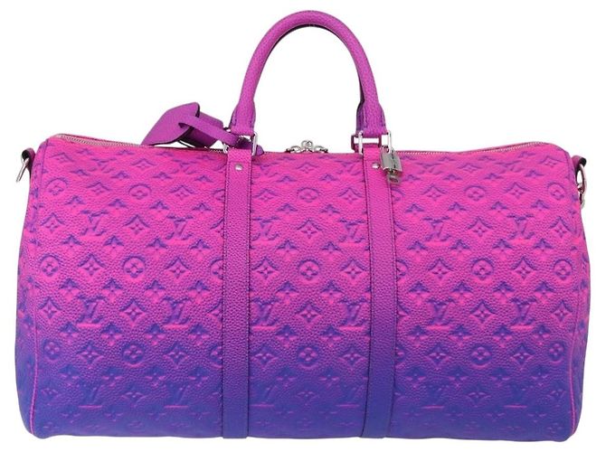 LOUIS VUITTON Taurillon Illusion Keepall Bandouliere 50 M59713 LV Auth 167272SM Rosa Monogramma - vista 13
