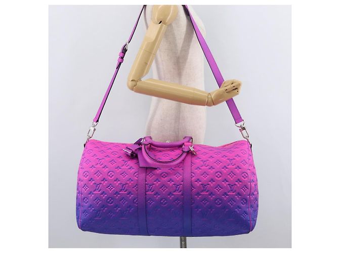 LOUIS VUITTON Taurillon Illusion Keepall Bandouliere 50 M59713 LV Auth 167272SM Rosa Monogramma - vista 27