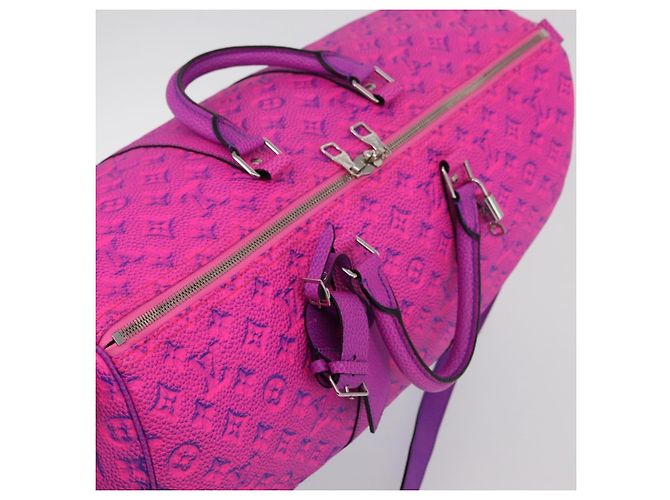 LOUIS VUITTON Taurillon Illusion Keepall Bandouliere 50 M59713 LV Auth 167272SM Rosa Monogramma - vista 6