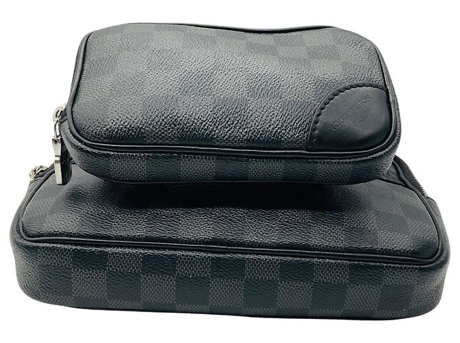 Sac bandoulière Scott en toile enduite Damier Graphite / Noir et cuir Louis Vuitton avec pochette - vue 4