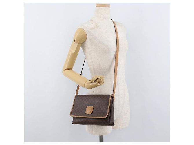 Céline CELINE Macadam Canvas Schultertasche PVC Leder Braun Gold Authentisch am11484A Golden - vista 24