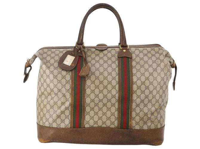 GUCCI GG Supreme Web Sherry Line Boston Bag PVC Beige Oro Autentica ar13893 D'oro - vista 13