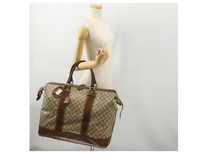 GUCCI GG Supreme Web Sherry Line Boston Bag PVC Beige Oro Autentica ar13893 D'oro - vista 19