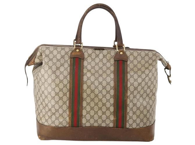 GUCCI GG Supreme Web Sherry Line Boston Bag PVC Beige Oro Autentica ar13893 D'oro - vista 2
