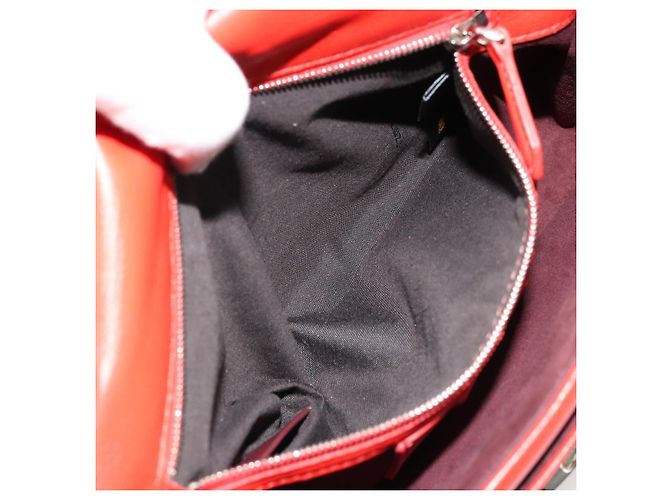 Borsa a tracolla FENDI Chain Baguette in pelle rossa argento Auth 177969A Rosso - vista 11
