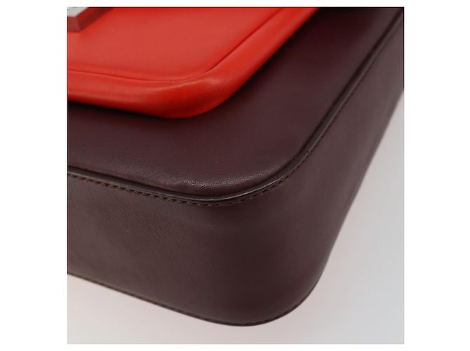 Borsa a tracolla FENDI Chain Baguette in pelle rossa argento Auth 177969A Rosso - vista 14