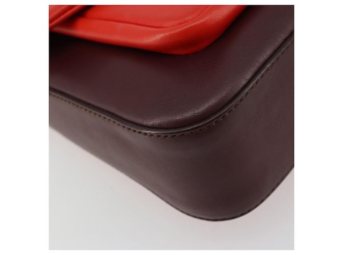 Borsa a tracolla FENDI Chain Baguette in pelle rossa argento Auth 177969A Rosso - vista 15