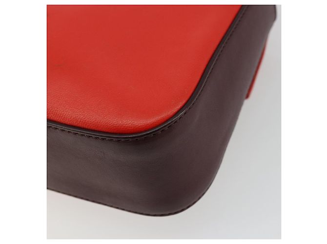 Borsa a tracolla FENDI Chain Baguette in pelle rossa argento Auth 177969A Rosso - vista 16
