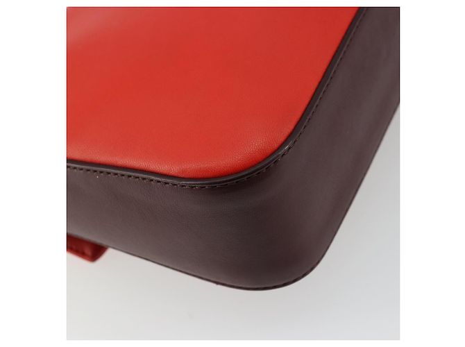 Borsa a tracolla FENDI Chain Baguette in pelle rossa argento Auth 177969A Rosso - vista 17