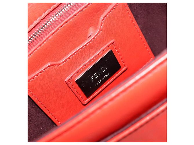 Borsa a tracolla FENDI Chain Baguette in pelle rossa argento Auth 177969A Rosso - vista 19