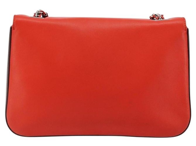 Borsa a tracolla FENDI Chain Baguette in pelle rossa argento Auth 177969A Rosso - vista 2